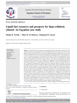 Liquid Fuel Resources and Prospects for Ligno-Cellulosic Ethanol: an Egyptian Case Study