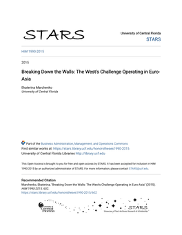 Breaking Down the Walls: the West's Challenge Operating in Euro-Asia" (2015)