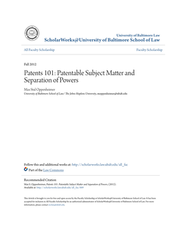 Patents 101: Patentable Subject Matter and Separation Of