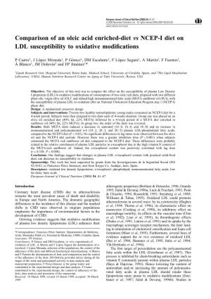 Comparison of an Oleic Acid Enriched-Diet Vs NCEP-I Diet on LDL Susceptibility to Oxidative Modi®Cations