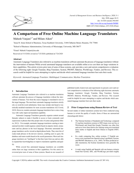 A Comparison of Free Online Machine Language Translators Mahesh Vanjani1,* and Milam Aiken2 1Jesse H
