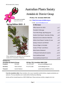 Spring Australian Plants Society Armidale & District Group