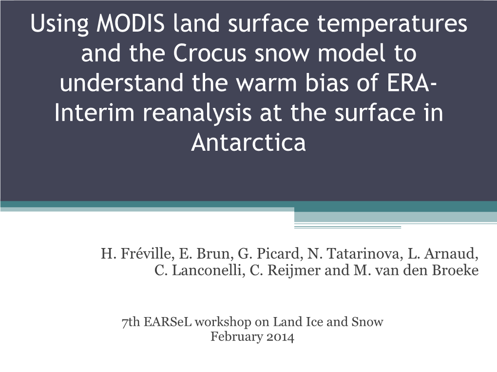 Utilisation Des Températures De Surface MODIS Et Du