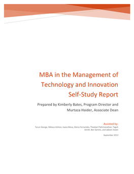 MBA in the Management of Technology and Innovation Self‐Study Report