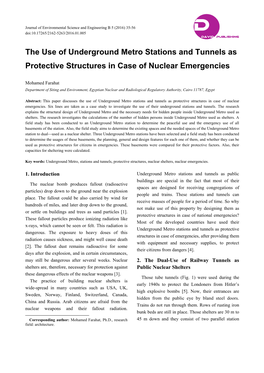 The Use of Underground Metro Stations and Tunnels As Protective Structures in Case of Nuclear Emergencies