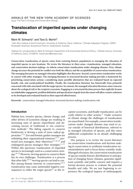 Translocation of Imperiled Species Under Changing Climates
