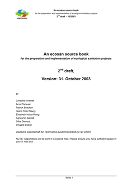 An Ecosan Source Book 2 Draft, Version: 31. October 2003