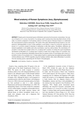 Wood Anatomy of Korean Symplocos Jacq. (Symplocaceae)