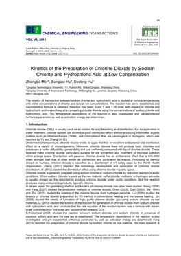 Kinetics of the Preparation of Chlorine Dioxide by Sodium Chlorite