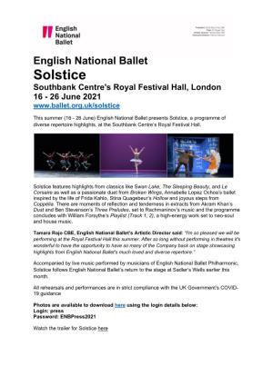 English National Ballet Solstice Southbank Centre's Royal Festival Hall, London 16 - 26 June 2021