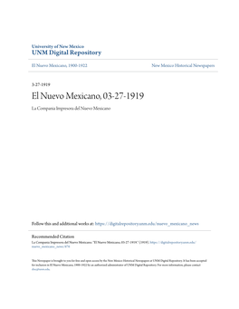 El Nuevo Mexicano, 03-27-1919 La Compania Impresora Del Nuevo Mexicano