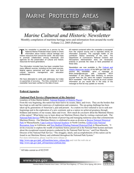 Marine Cultural and Historic Newsletter Monthly Compilation of Maritime Heritage News and Information from Around the World Volume 2.2, 2005 (February)1