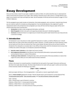 Essay Development Blinn College – Bryan Writing Center Fall 2018 Essay Development Once You Have Chosen a Topic for Your Paper, Establish an Outline to Follow