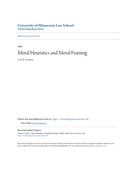 Moral Heuristics and Moral Framing Cass R