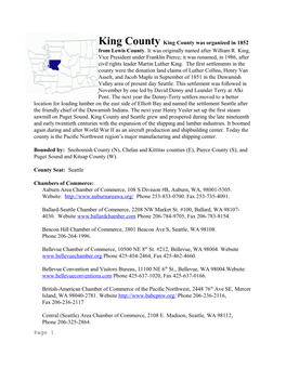 King County King County Was Organized in 1852 from Lewis County
