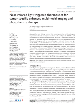 Near-Infrared Light-Triggered Theranostics for Tumor-Specific Enhanced Multimodal Imaging and Photothermal Therapy
