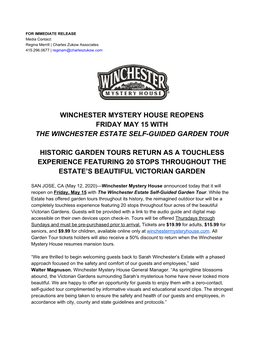 Winchester Mystery House Reopens Friday May 15 with the Winchester Estate Self-Guided Garden Tour