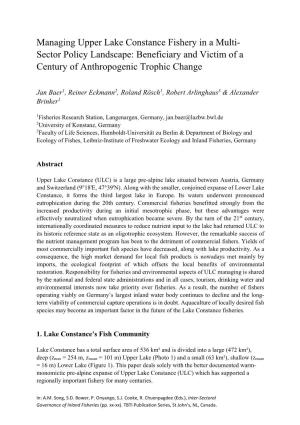 Managing Upper Lake Constance Fishery in a Multi- Sector Policy Landscape: Beneficiary and Victim of a Century of Anthropogenic Trophic Change