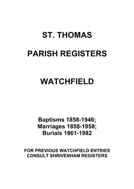 St. Thomas Parish Registers Watchfield