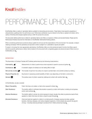 Performance Upholstery Summary