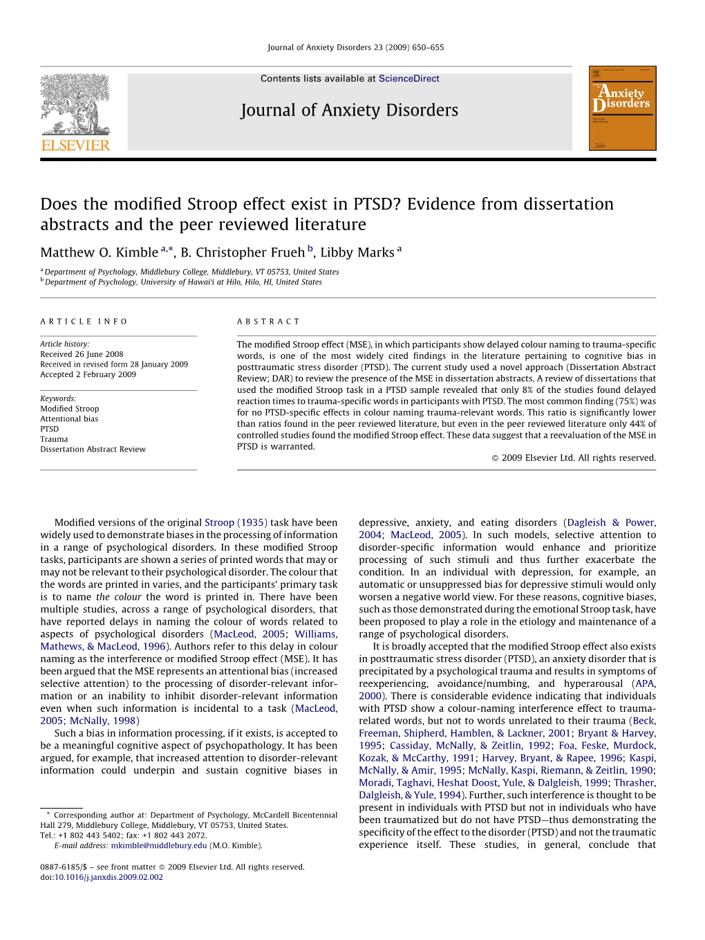 Does the Modified Stroop Effect Exist in PTSD?