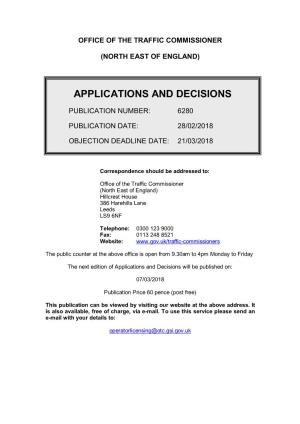Applications and Decisions 6280: Office of the Traffic Commissioner