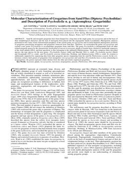 Molecular Characterization of Gregarines from Sand Flies (Diptera: Psychodidae) and Description of Psychodiella N. G. (Apicomplexa: Gregarinida)