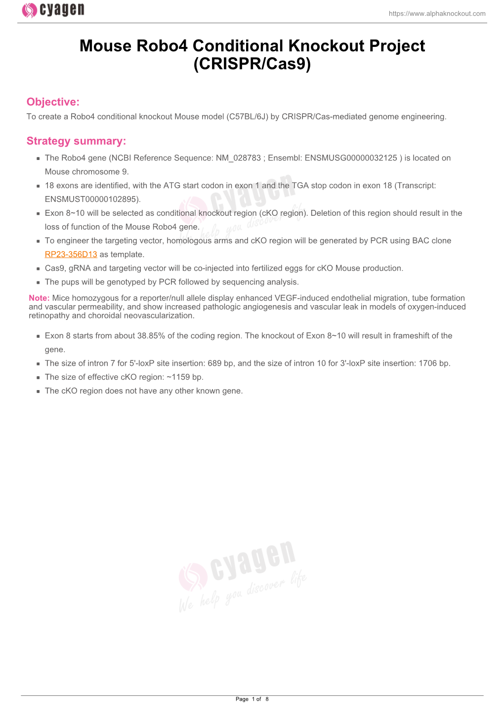 Mouse Robo4 Conditional Knockout Project (CRISPR/Cas9)