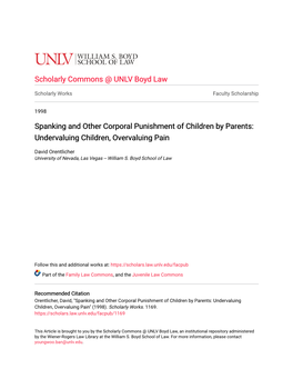 Spanking and Other Corporal Punishment of Children by Parents: Undervaluing Children, Overvaluing Pain
