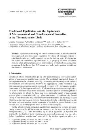 Physics Conditional Equilibrium and the Equivalence of Microcanonical