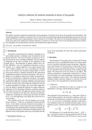 Analytic Solutions for Neutrino Momenta in Decay of Top Quarks