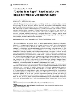 “Get the Tone Right”: Reading with the Realism of Object-Oriented Ontology