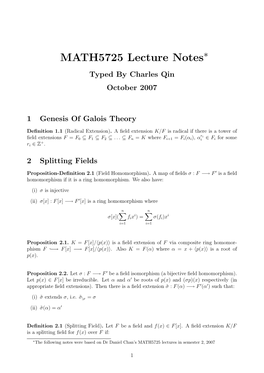 MATH5725 Lecture Notes∗ Typed by Charles Qin October 2007