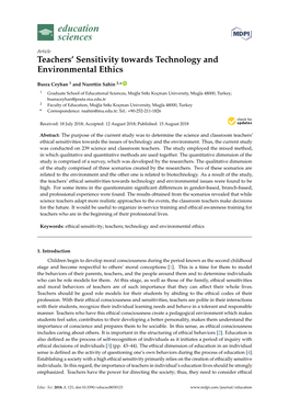 Teachers' Sensitivity Towards Technology and Environmental Ethics