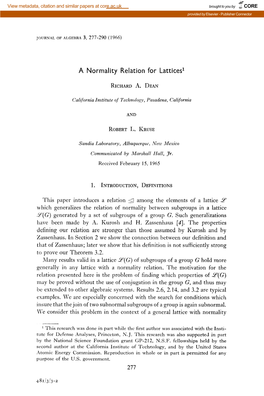 A Normality Relation for Lattices'