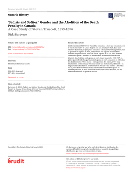 Gender and the Abolition of the Death Penalty in Canada a Case Study of Steven Truscott, 1959-1976 Nicki Darbyson