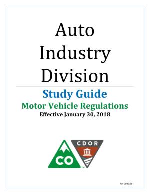 Study Guide Motor Vehicle Regulations Effective January 30, 2018