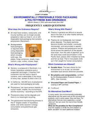 Environmentally Preferable Food Packaging and Polystyrene Ban