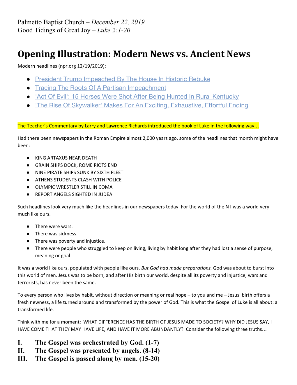Opening Illustration: Modern News Vs