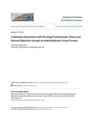 A Narrative Intervention with Oncology Professionals: Stress and Burnout Reduction Through an Interdisciplinary Group Process