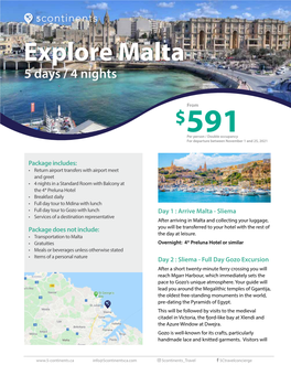 Explore Malta 5 Days / 4 Nights
