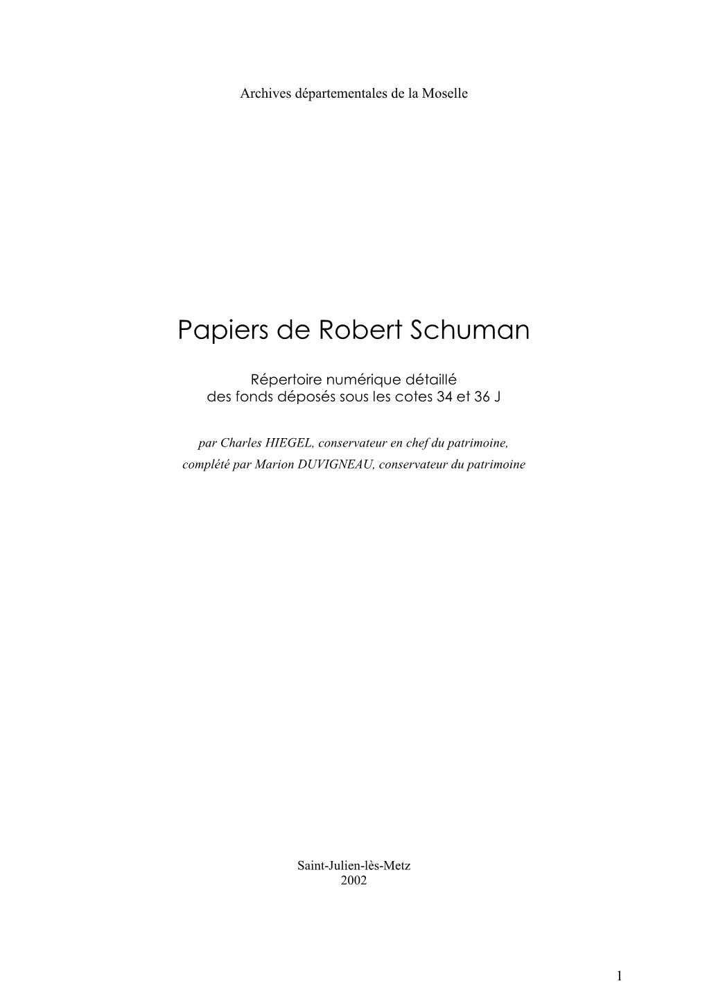 Papiers De Robert Schuman