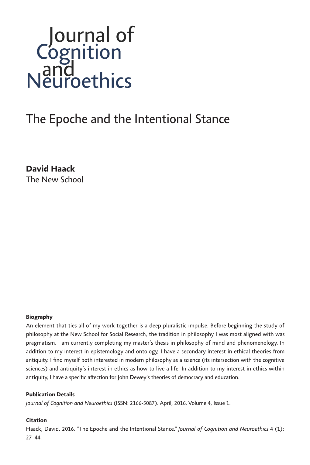 The Epoche and the Intentional Stance