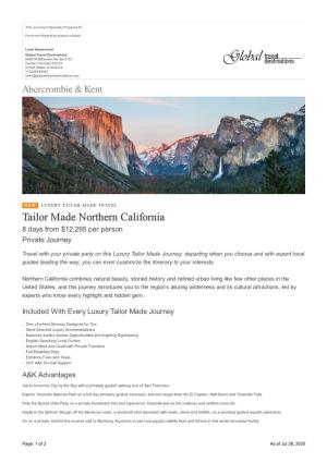 Tailor Made Northern California 8 Days from $12,295 Per Person Private Journey
