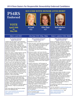 2014 Penn Staters for Responsible Stewardship Endorsed Candidates