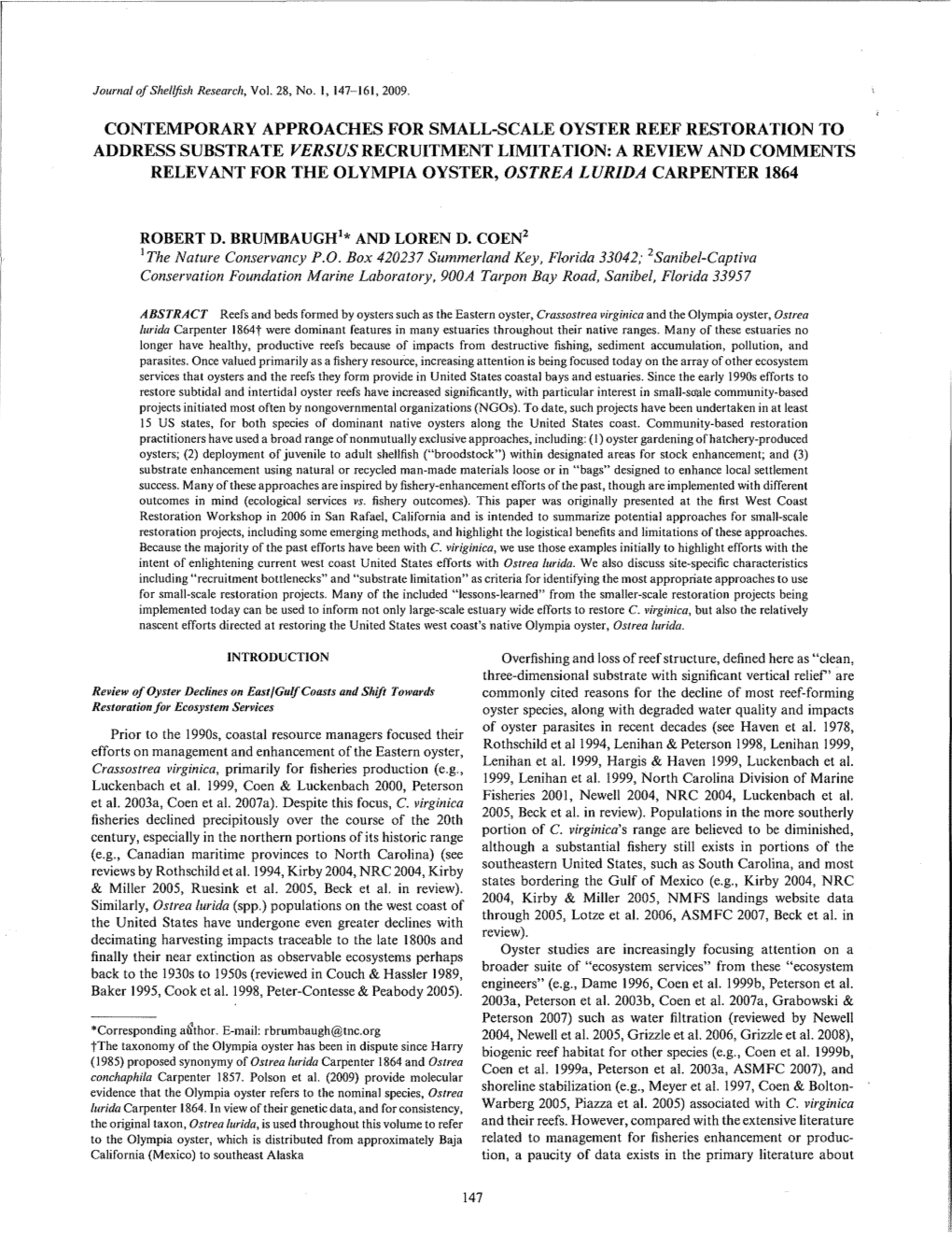 Contemporary Approaches for Small-Scale Oyster Reef Restoration