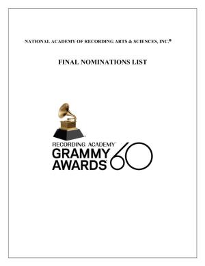 Final Nominations List