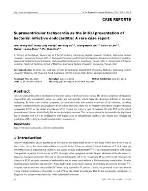 CASE REPORTS Supraventricular Tachycardia As the Initial