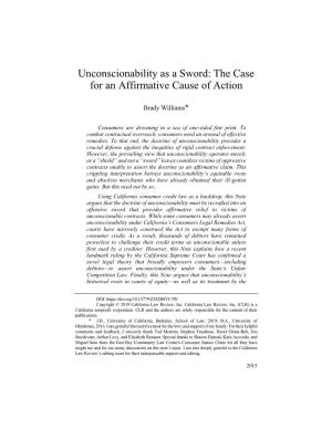 Unconscionability As a Sword: the Case for an Affirmative Cause of Action