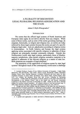 Legal Pluralism, Religious Adjudication and the State